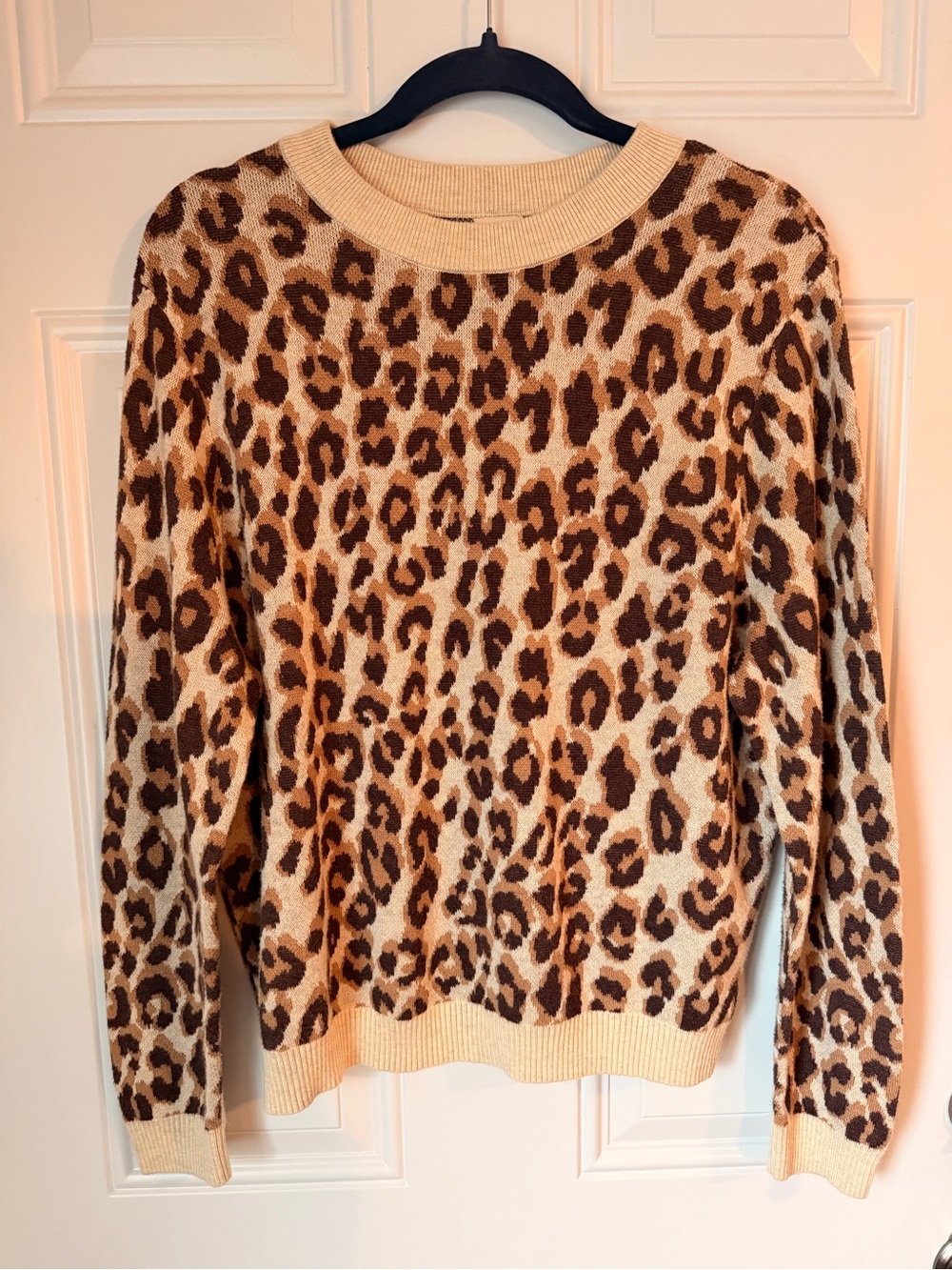 a new day Leopard Print Crewneck Sweater in Cream and Brown